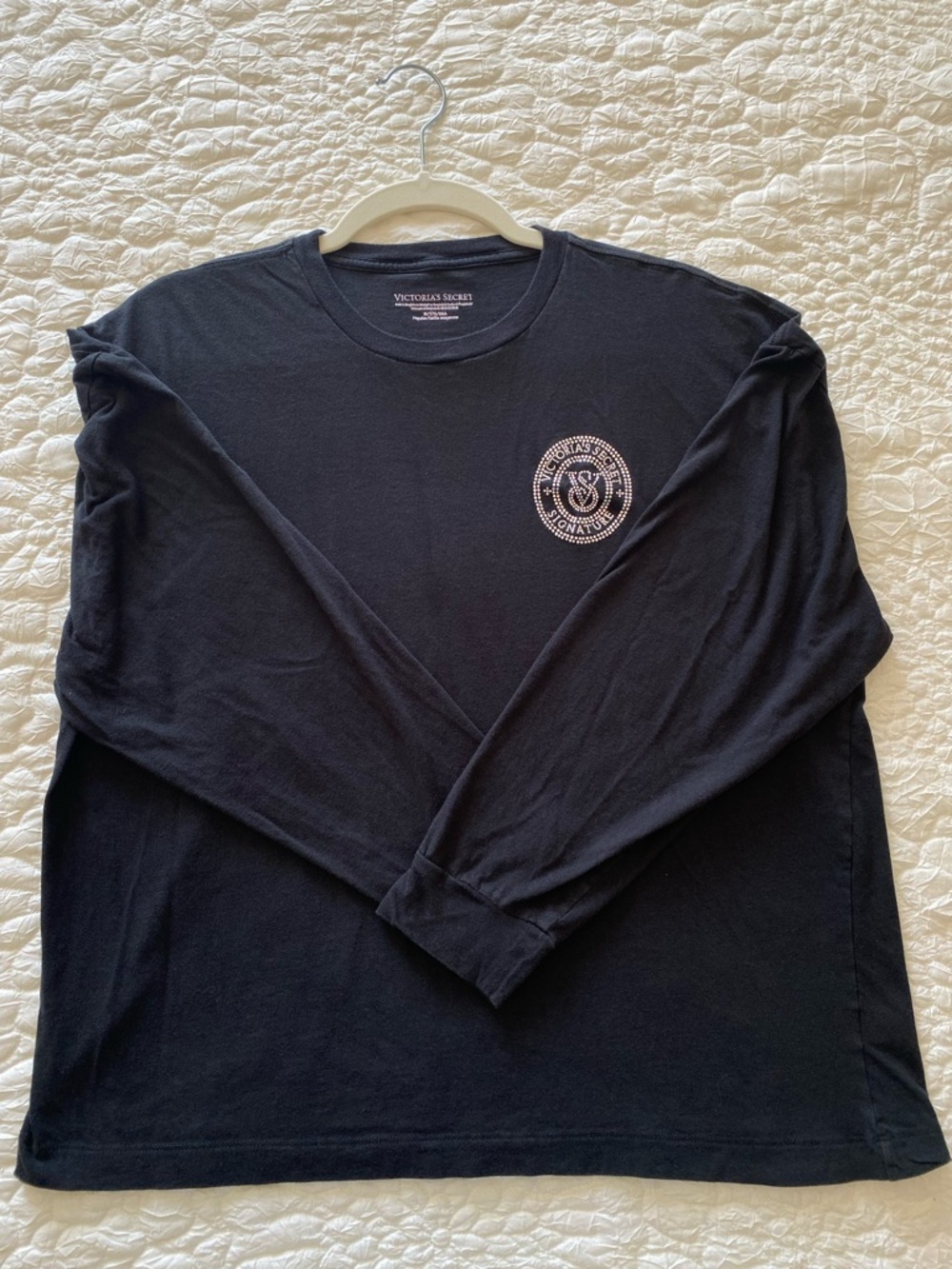Victoria's Secret Black Long-Sleeve T-Shirt Bling Logo - Size M